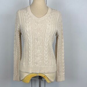 JEANNE PIERRE Cream Cable Knit V-Neck cotton Sweater large